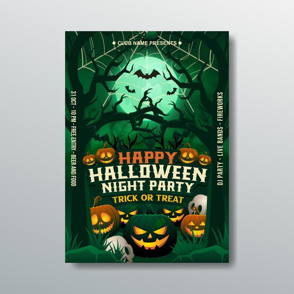 dark halloween night party poster celebration template vector