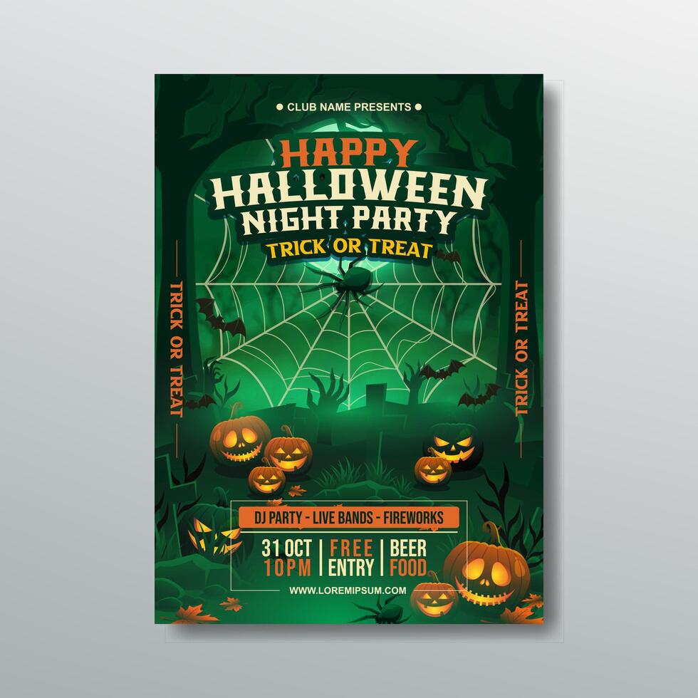 Halloween night party poster with pumpkins vector