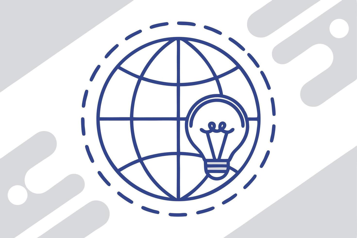 Blue Globe and Lightbulb Icon on White and Gray Background vector