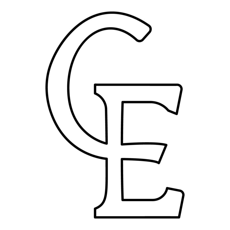 ECU European Currency Unit symbol euro-currency sign euro currency contour outline line icon black color thin style vector