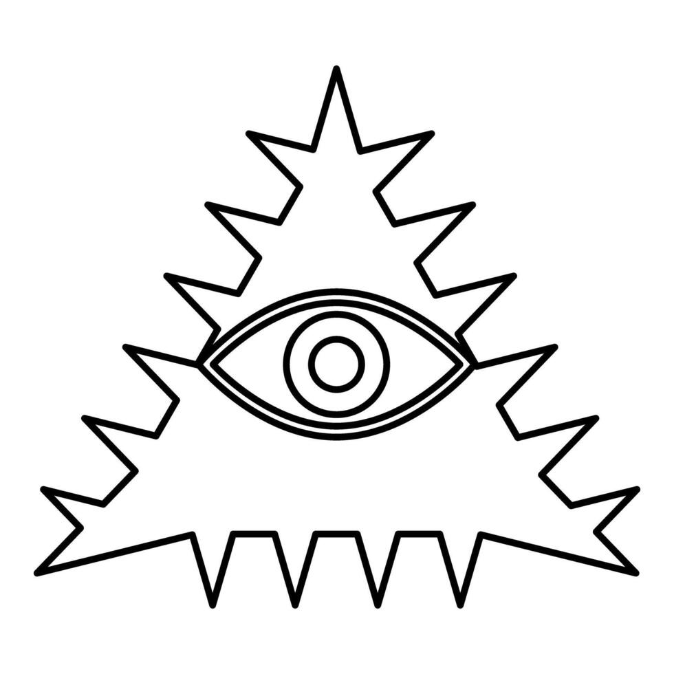 Mason symbol occult emblem of masonic Illuminati triangle all seeing eye of vision providence sacred sign in pyramid in triangle secret concept contour outline line icon black color thin vector