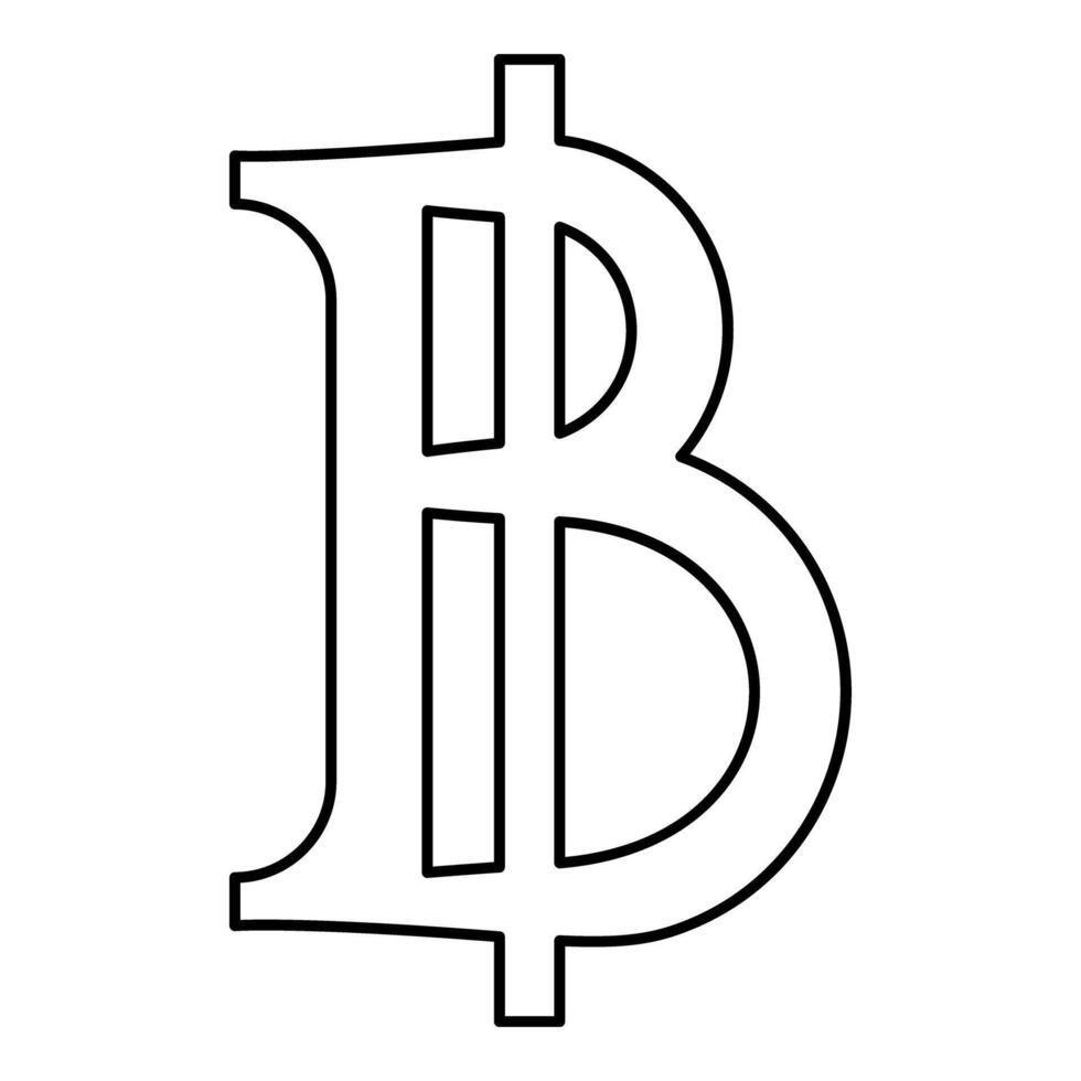 Currency symbol baht contour outline line icon black color thin style vector