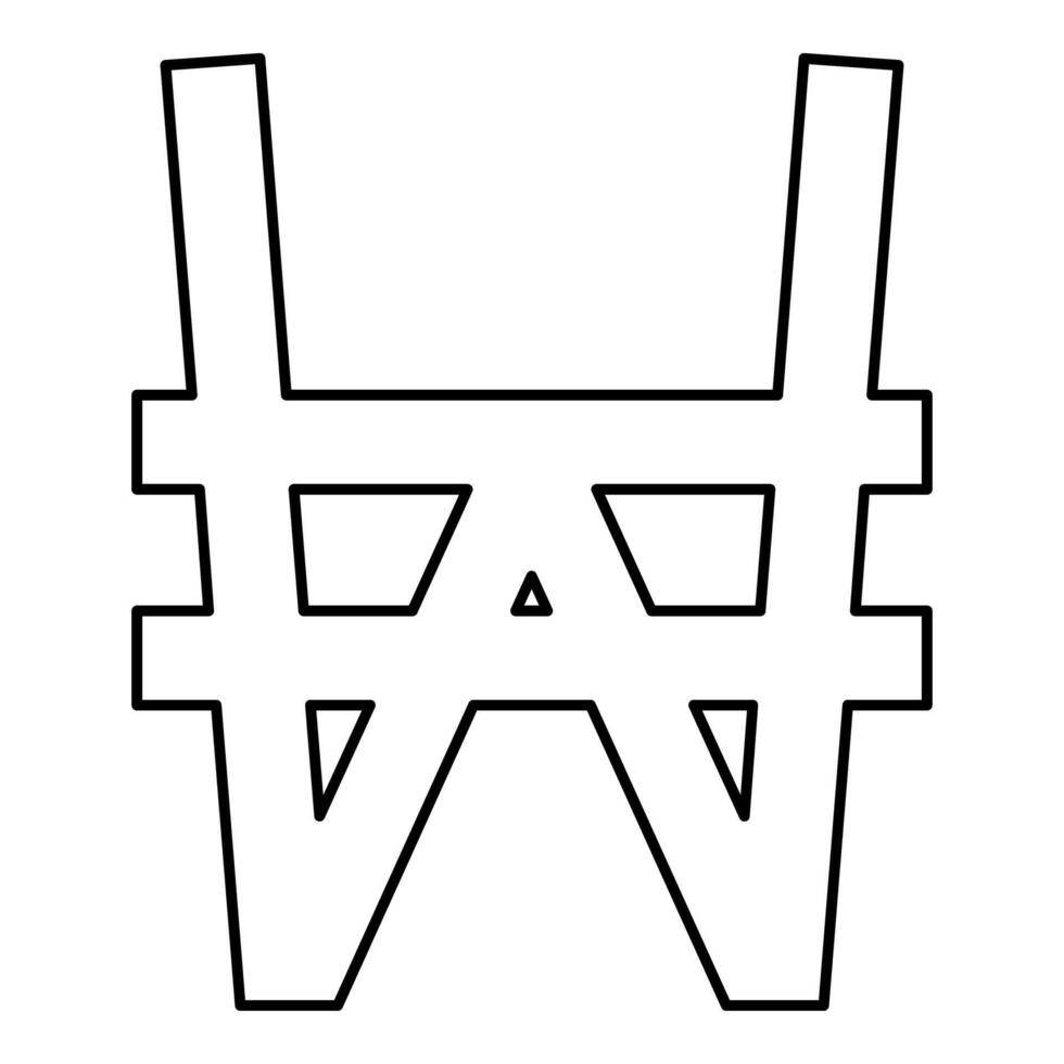 South Korean won currency symbol sign contour outline line icon black color thin style vector