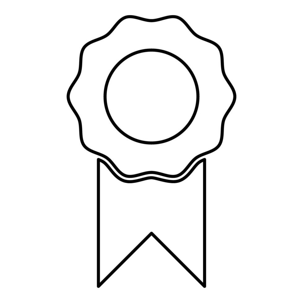 Medal with ribbon winner award prize certificate seal emblem stamp badge medallion rosette contour outline line icon black color thin style vector