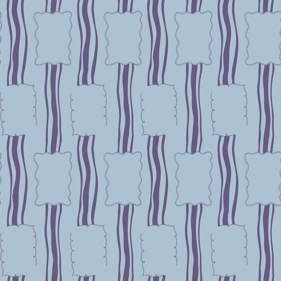 Seamless pattern of decorative hand drawn frames and vertical stripes in pastel tones. Concept of scrapbook decoration, vintage border design, and retro stationery style vector