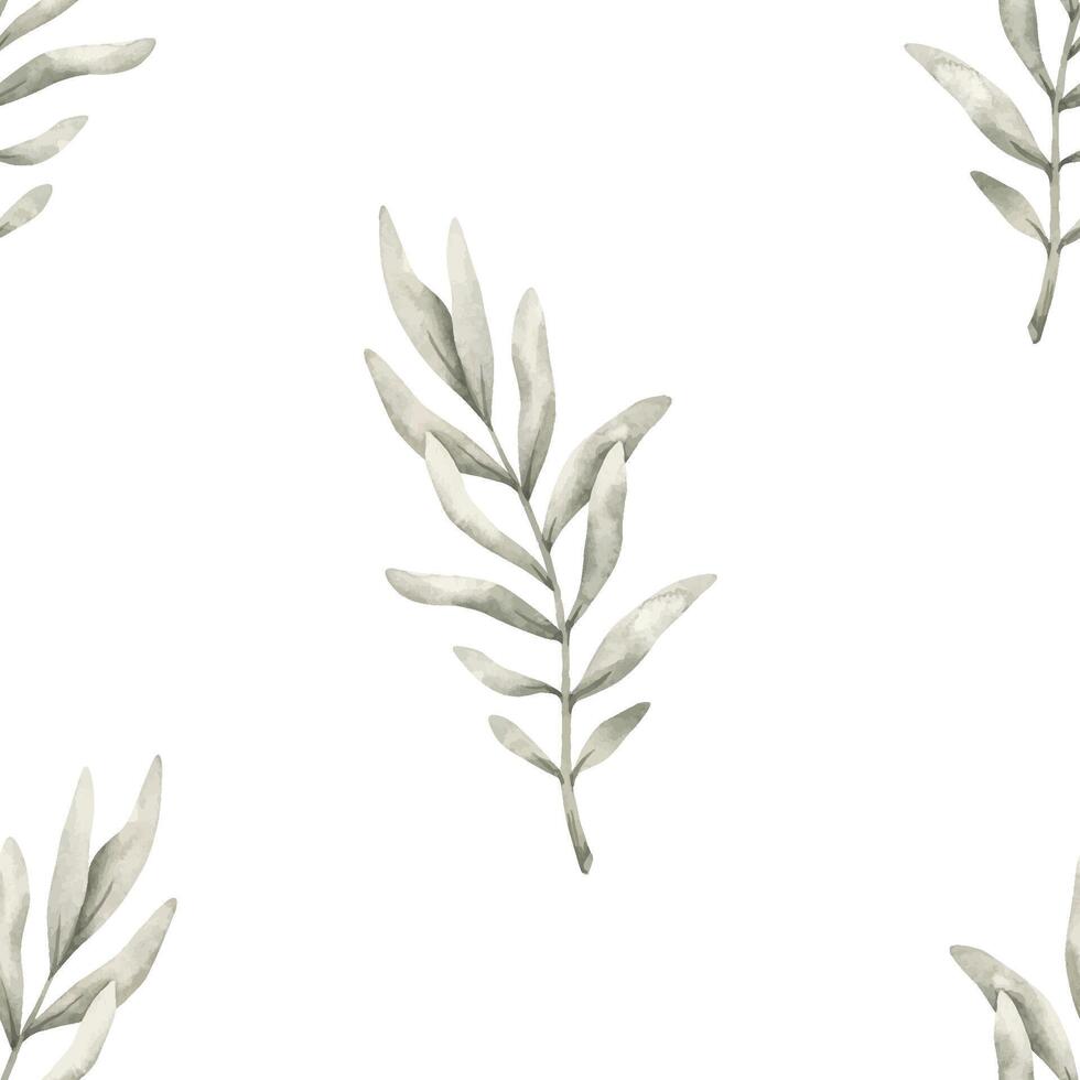 Pink dreams. Watercolor hand-drawn seamless minimalistic pattern of eucalyptus branches. Fairytale print for kids vector