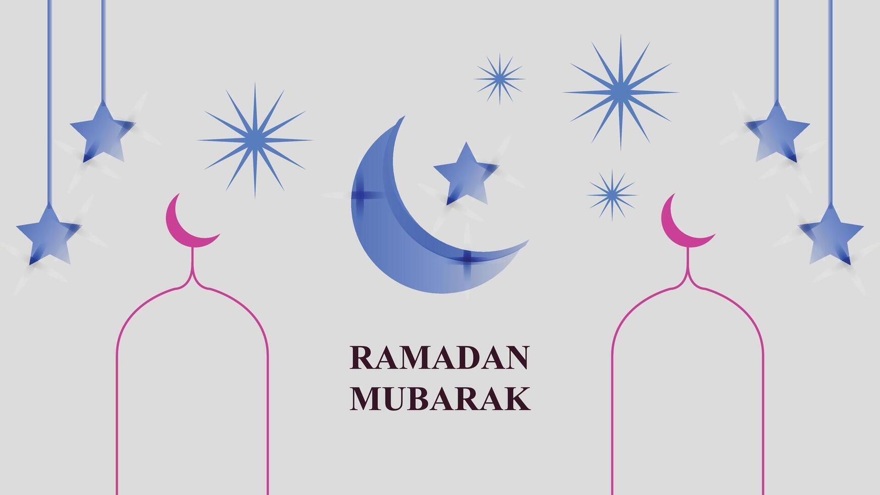Ramadan Mubarak Design with Blue Moon, Stars and Pink Mosque vector