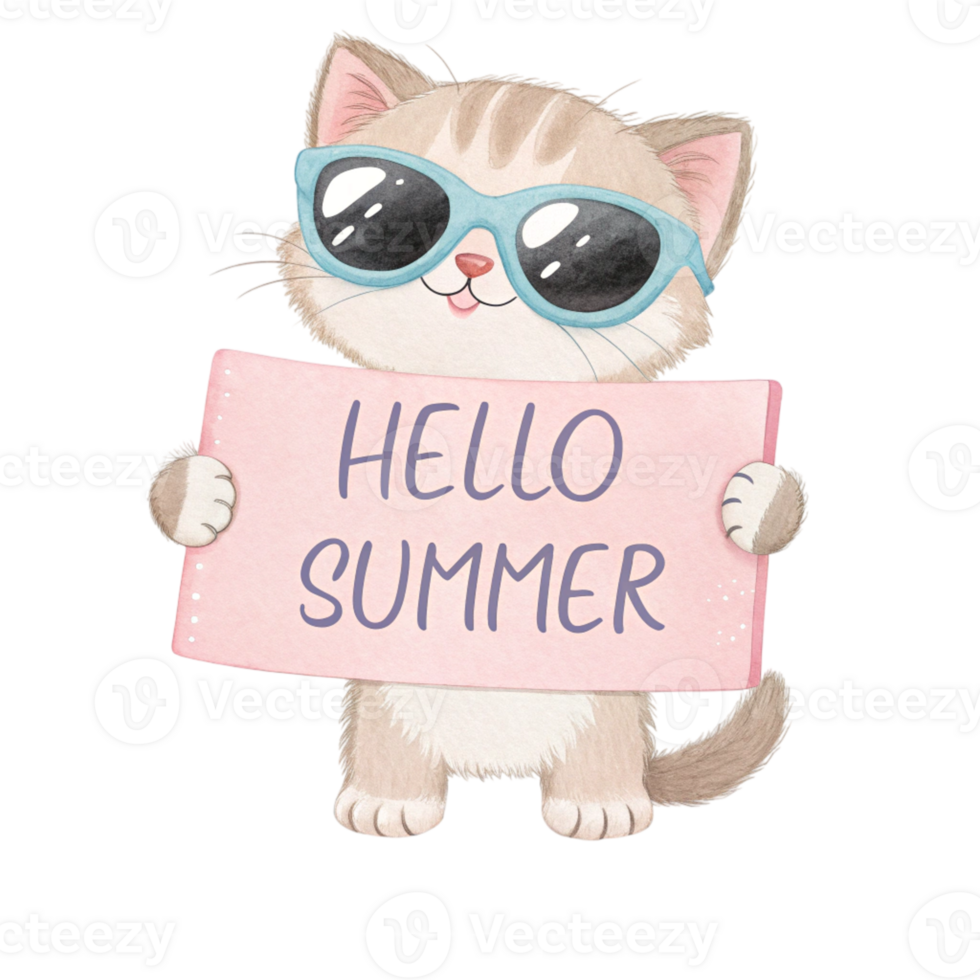 Hello summer cat with sunglasses png