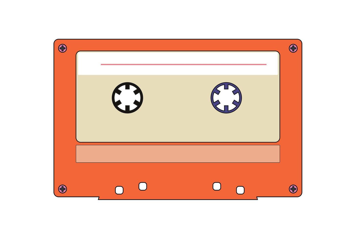 Orange vintage cassette tape icon isolated on white background, retro 80s 90s music media design vector