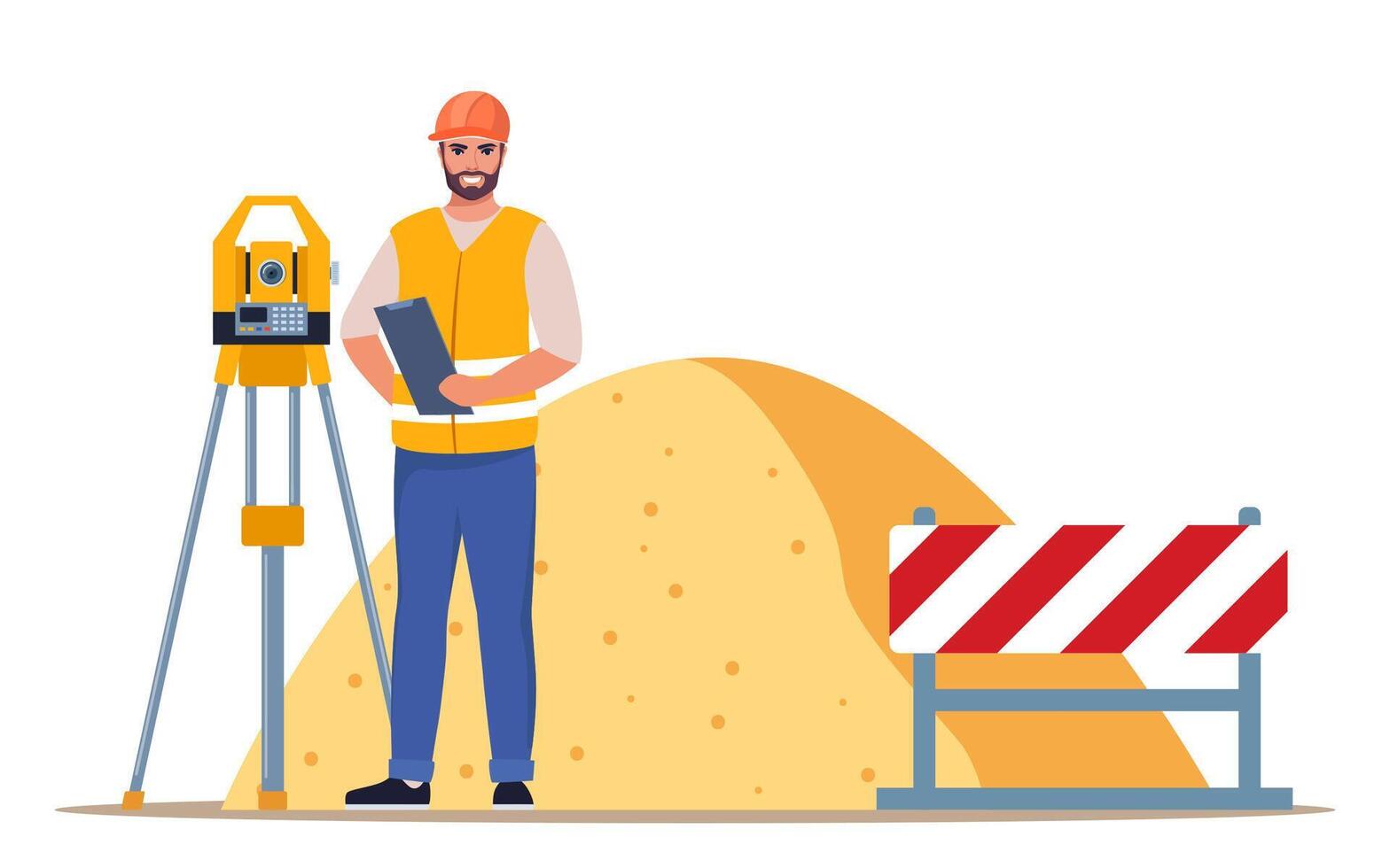 Surveyor with equipment on construction site vector