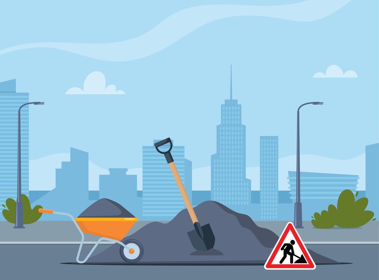Construction tools in urban setting vector