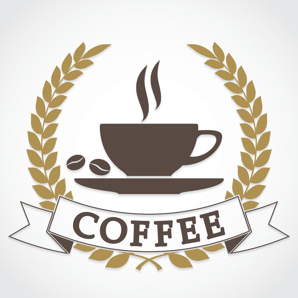 coffee cup with laurel wreath label vector