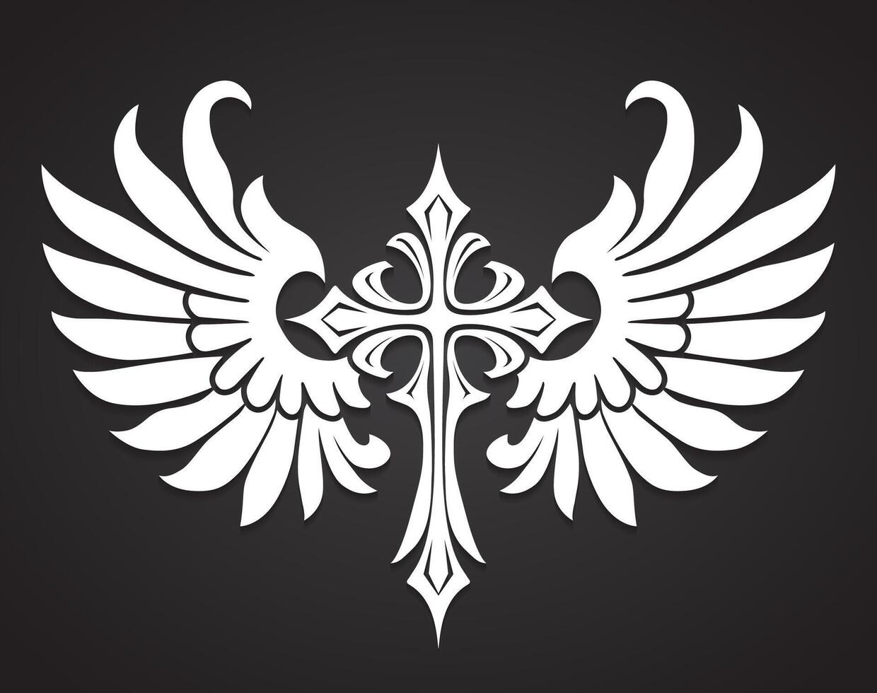 cross with wings beautiful white religious symbol vector