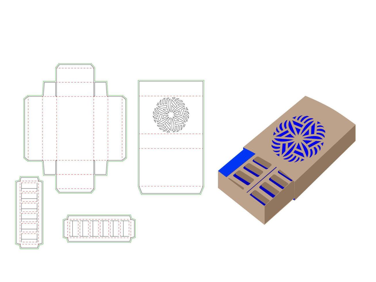 Macaron Window Box Dieline Template With Mandala Pattern vector