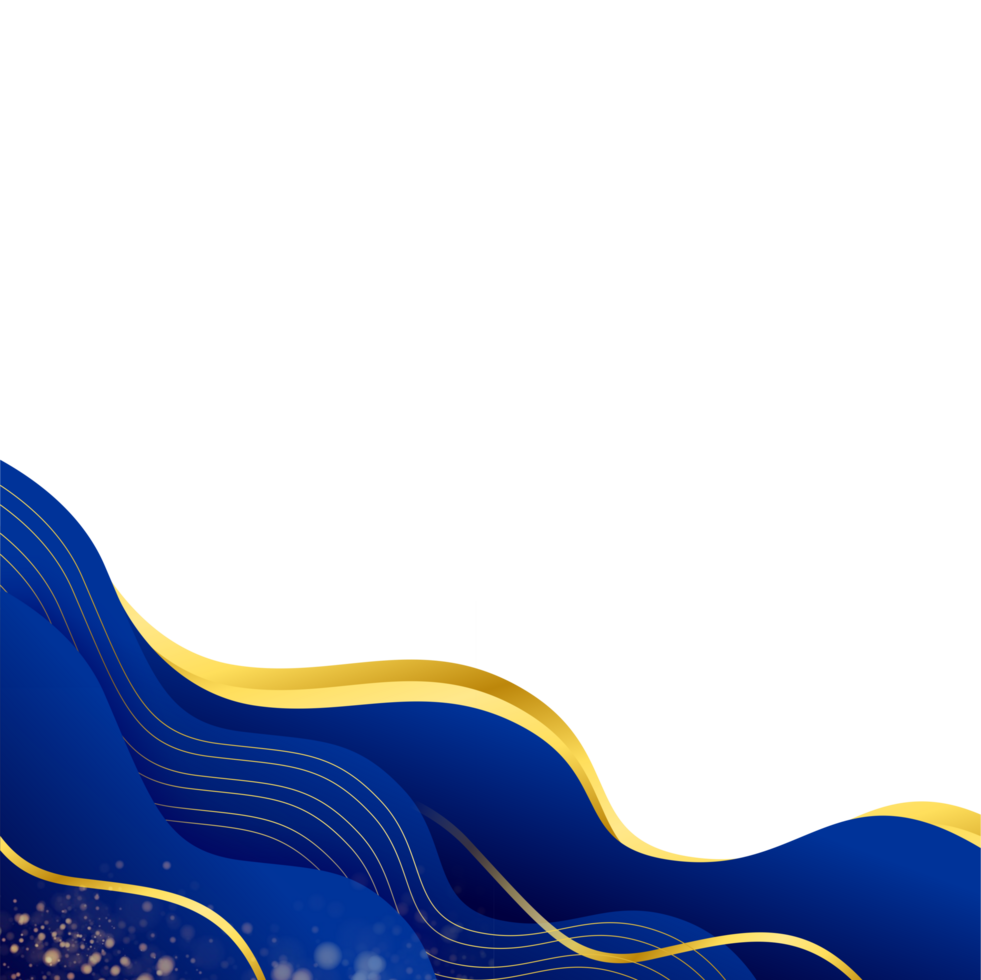 Elegant transparent frame background with blue and gold waves png