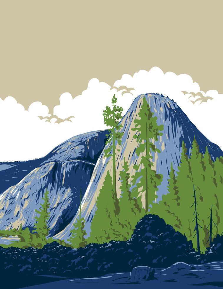 Liberty Cap Mount Broderick and Half Dome Yosemite National Park WPA Poster Art vector