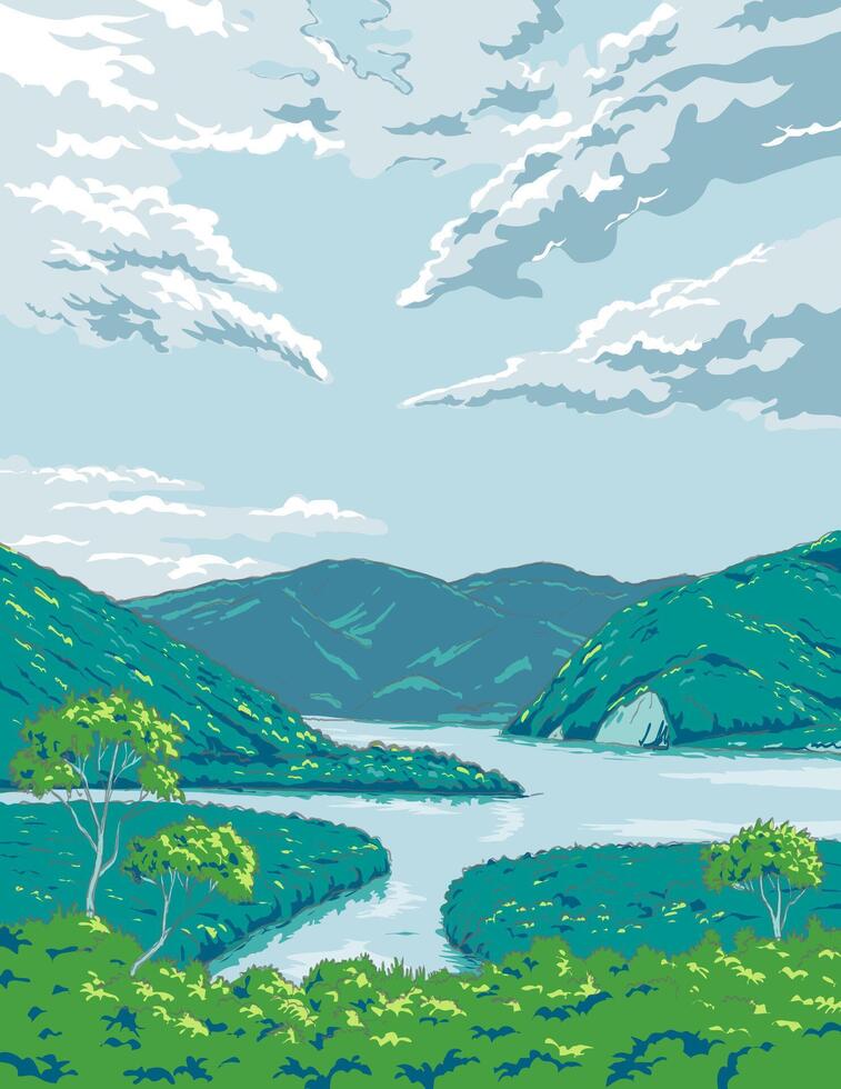Amami Gunto National Park in Japan ukiyo e Retro Woodblock Style vector