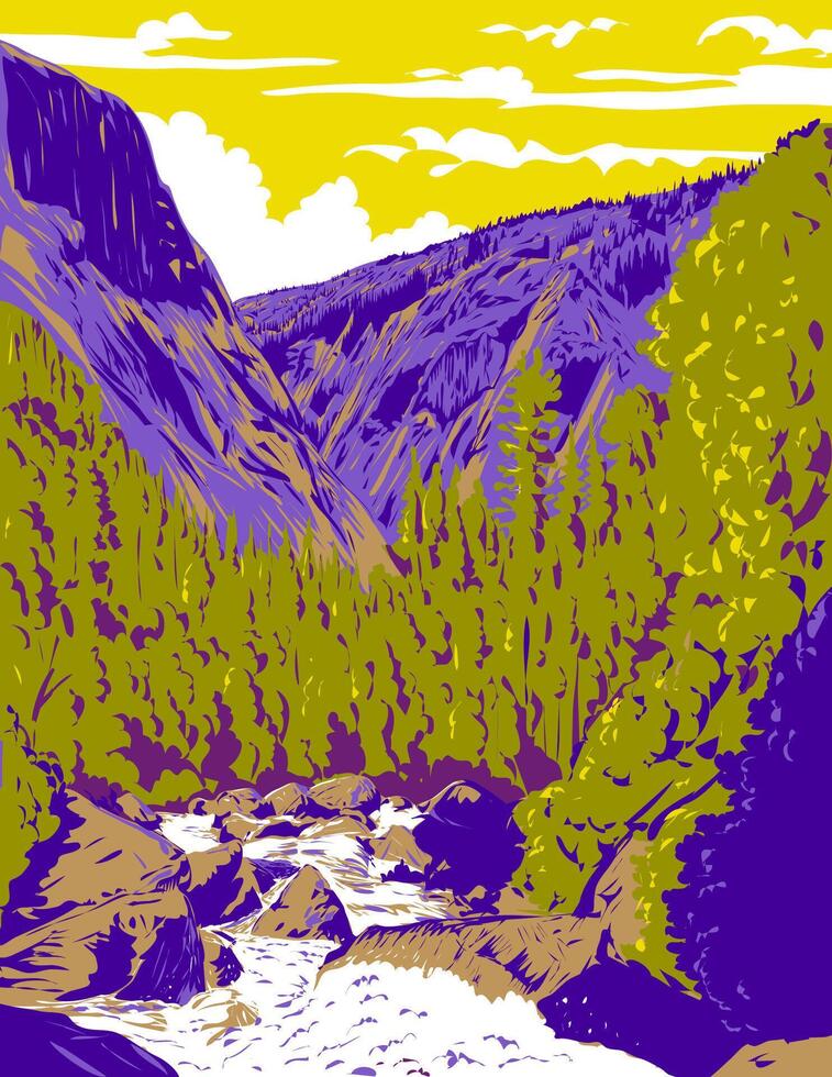 Illilouette Gorge and Merced River in Yosemite National Park WPA Poster Art vector