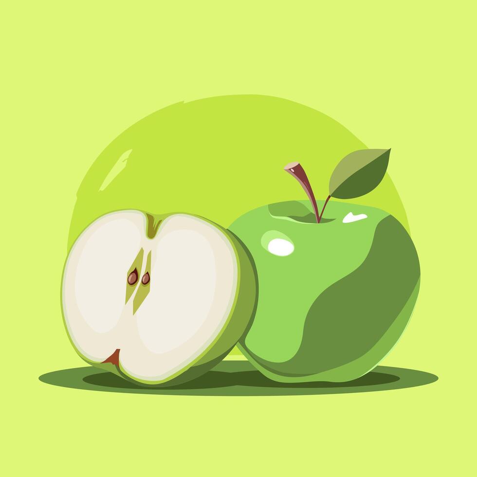 healthy and juicy green apples isolated on bright colorful background. fruit illustration in flat style. Summer clipart for diet design, healthy lifestyle, nutrition vector
