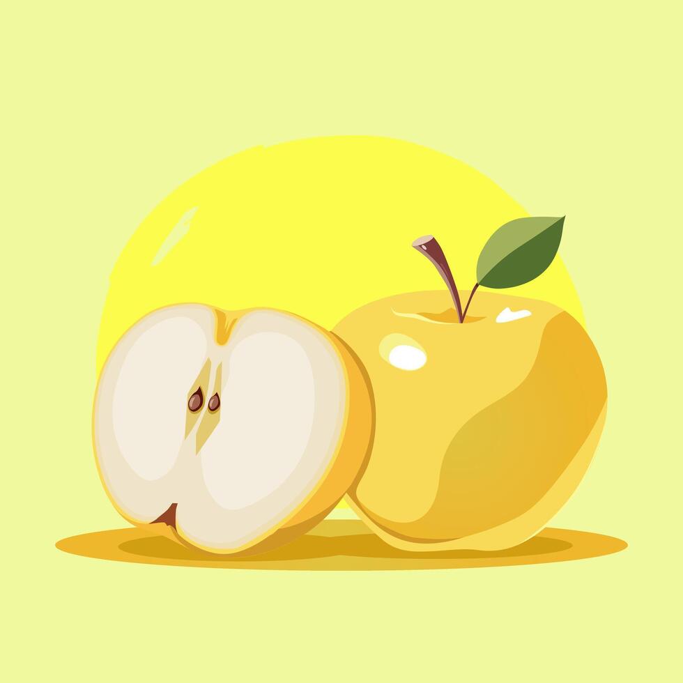 healthy and juicy yellow apples isolated on bright colorful background. fruit illustration in flat style. Summer clipart for diet design, healthy lifestyle, nutrition vector