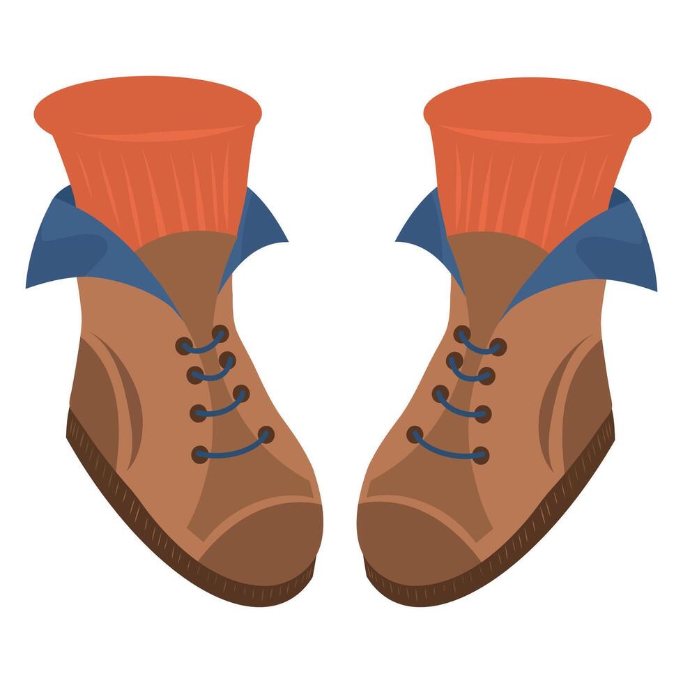 Brown and orange camping boots illustration on a white background. Leather strong boots icon vector