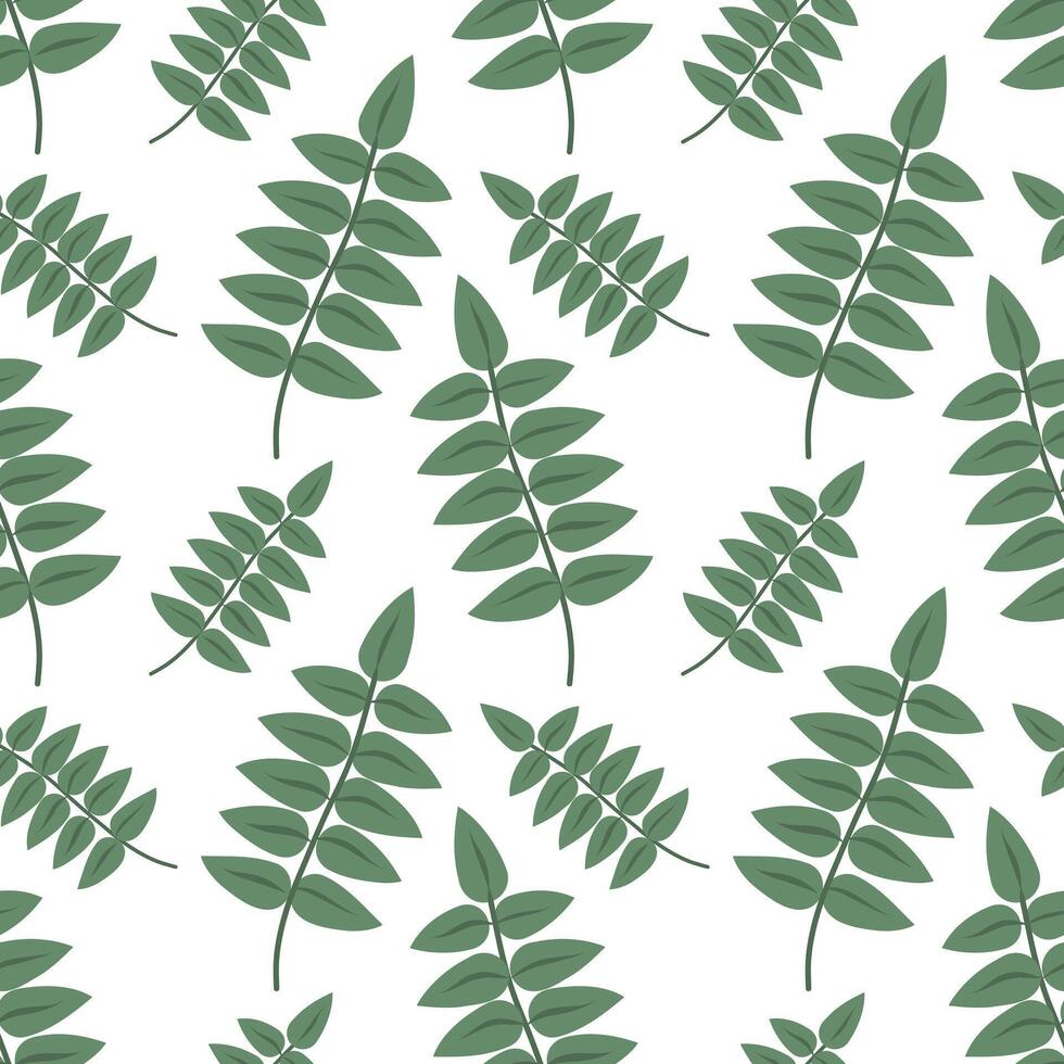 Green Leaves seamless pattern on a white background. Abstract and simple pattern. Hand drawn botanical textile vector