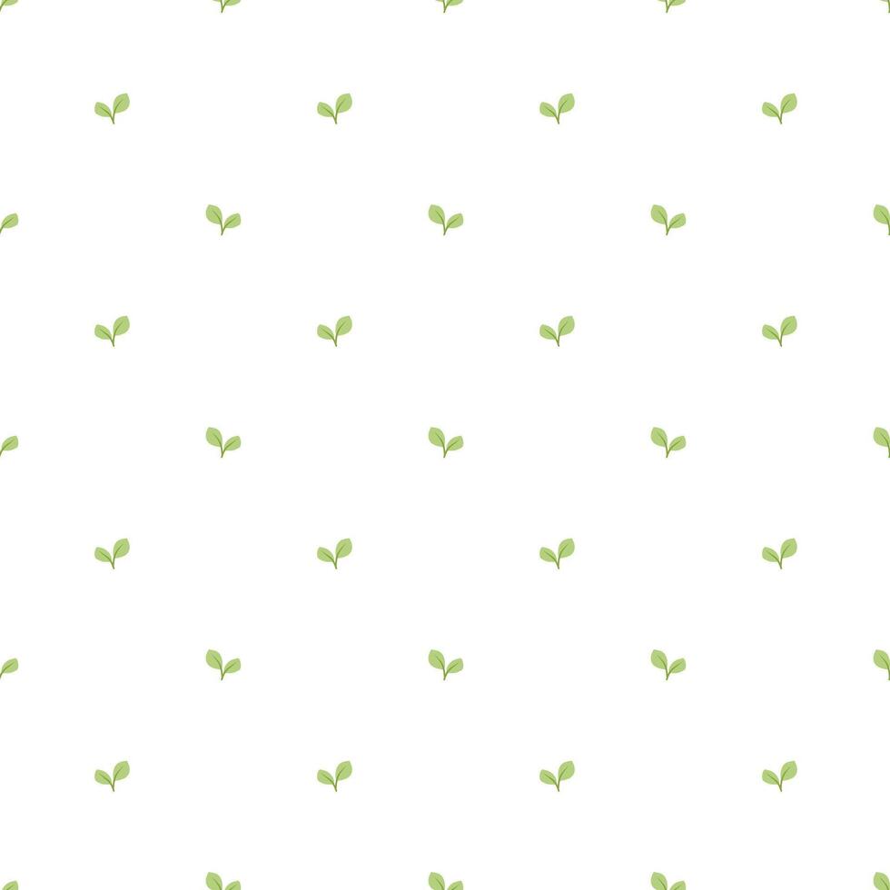 Green Small Leaves seamless pattern on a white background. Abstract and minimalist pattern. Hand drawn botanical pattern vector