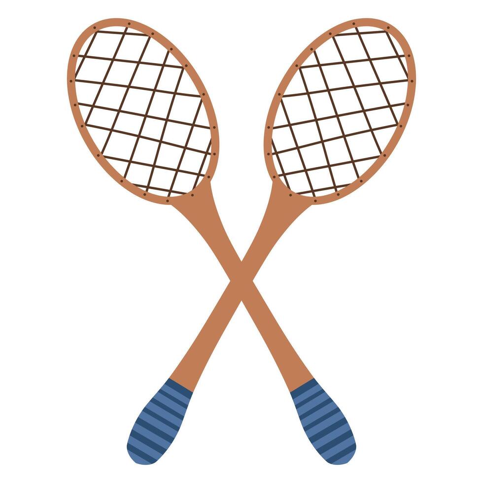 Retro badminton rackets illustration on a white background. Wooden badminton rackets vector