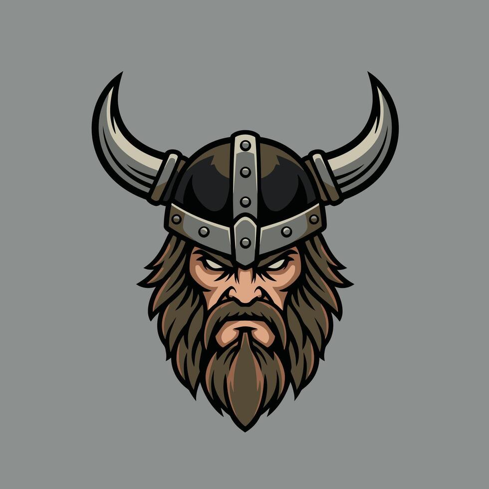 Viking warrior with horned helmet vector