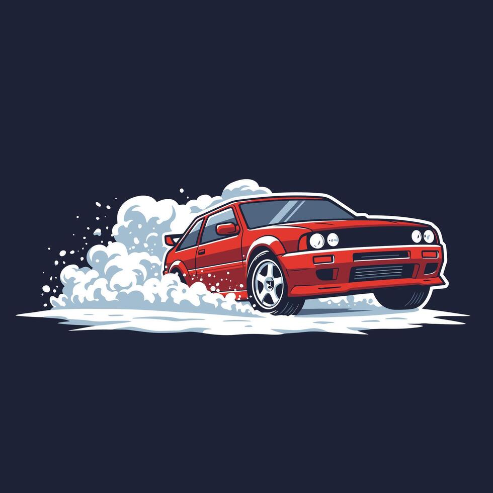 Red car driving through the snow logo design vector