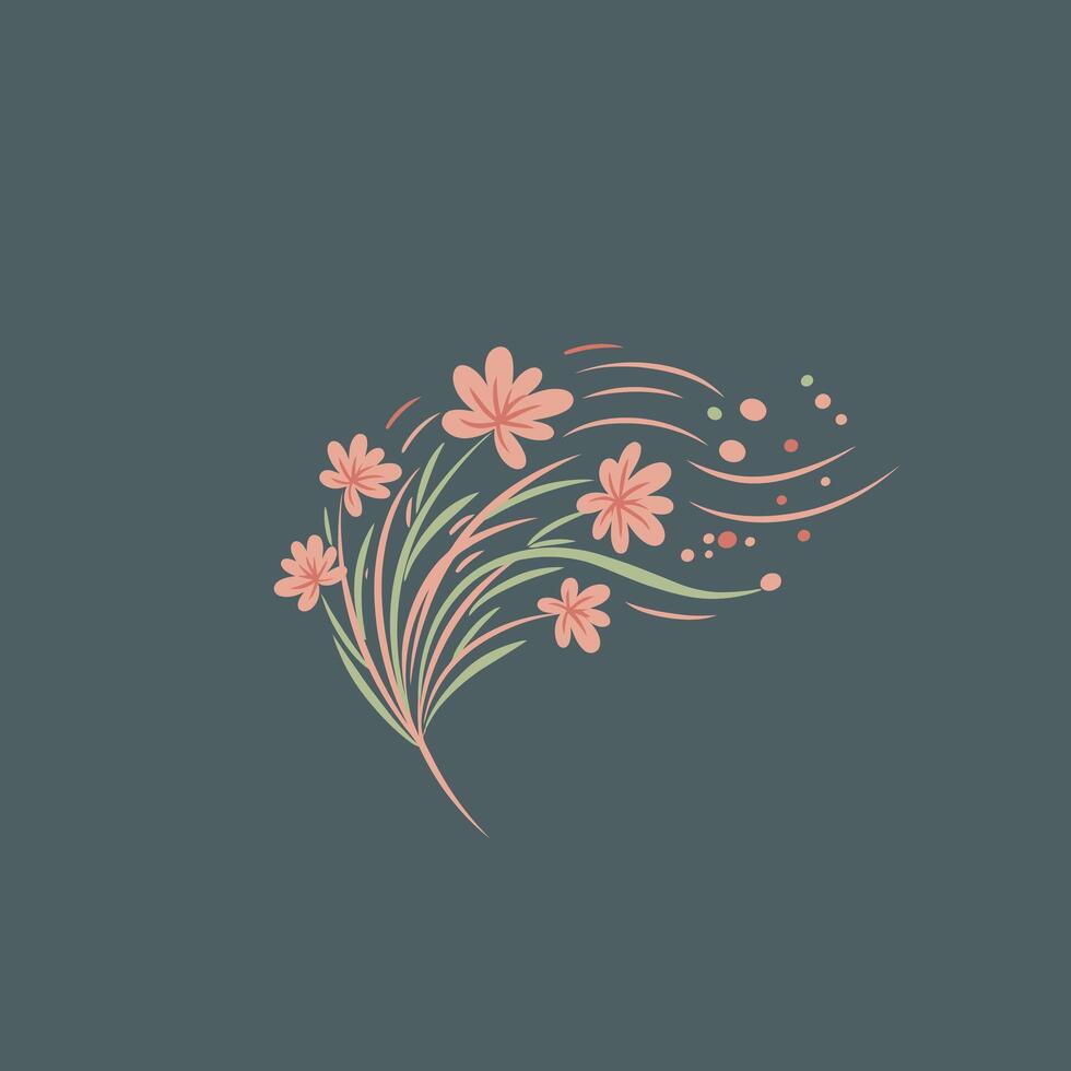 Logo design of pink flowers with leaves vector