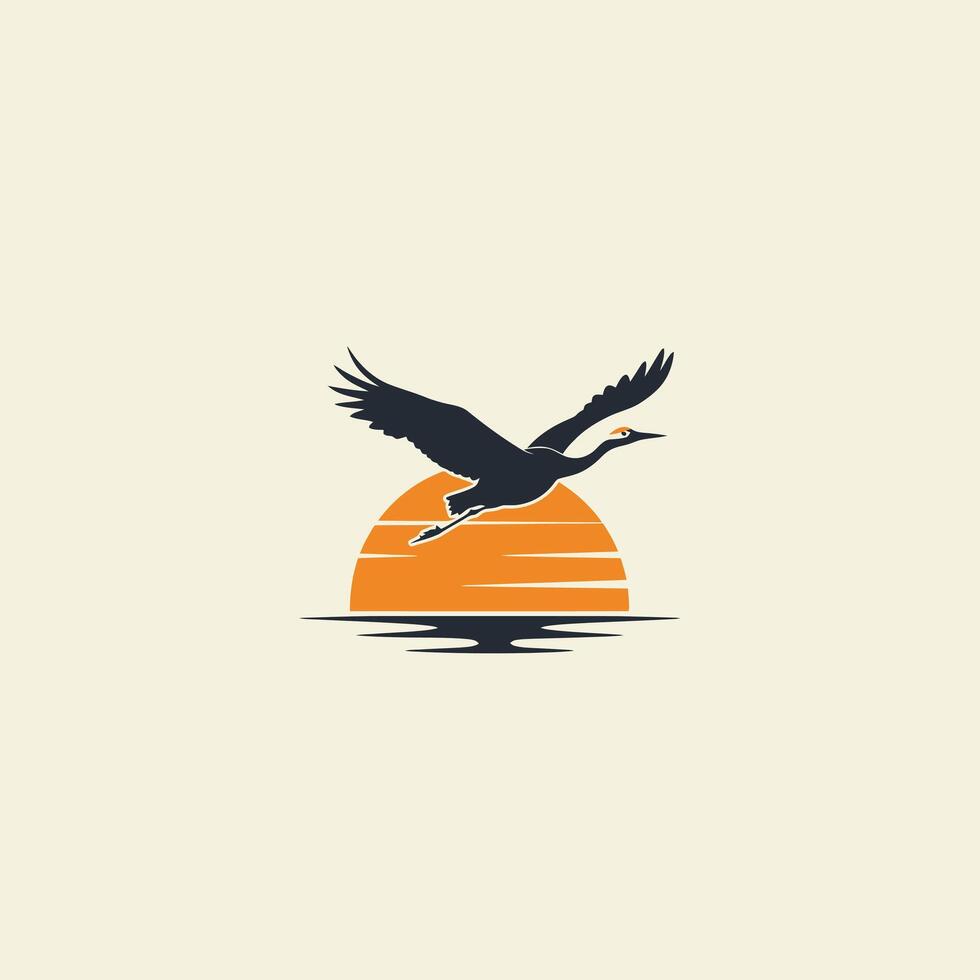Logo design of a bird flying over water with the sun in the background vector