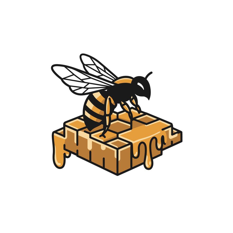 Logo design of a a bee on top of a block of honey vector