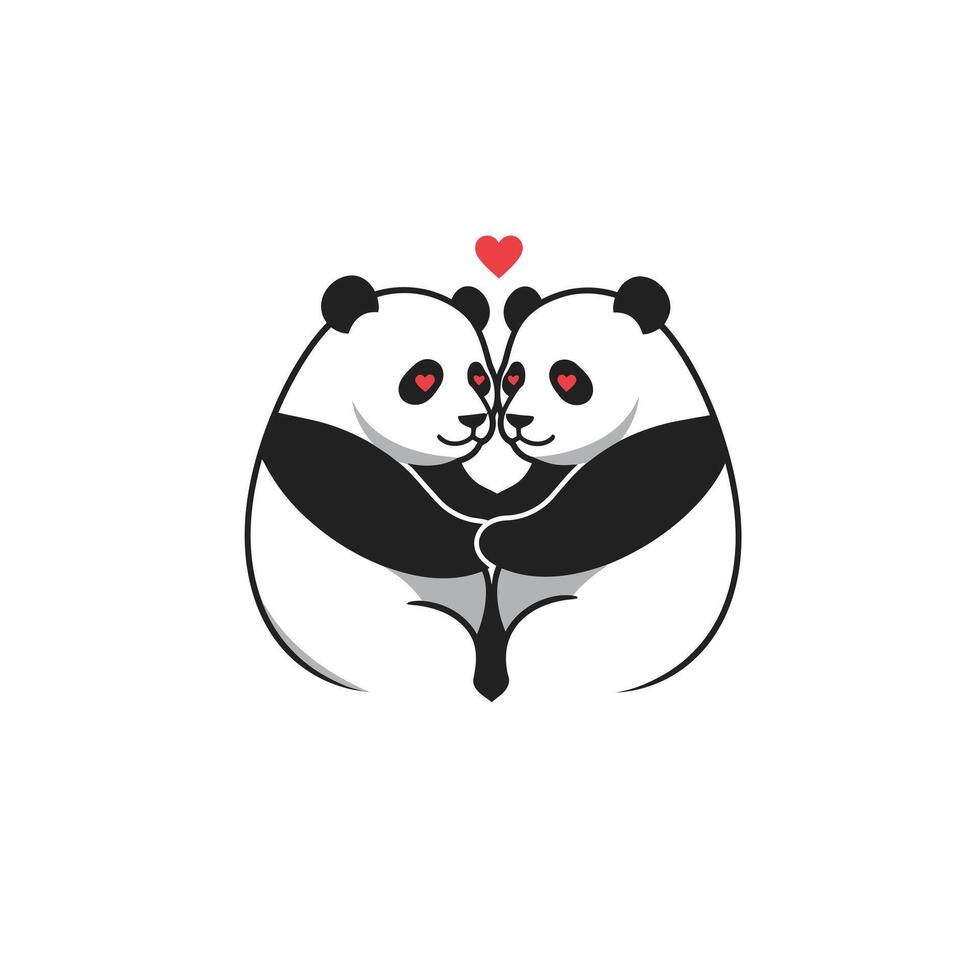 Two panda bears hugging logo design vector