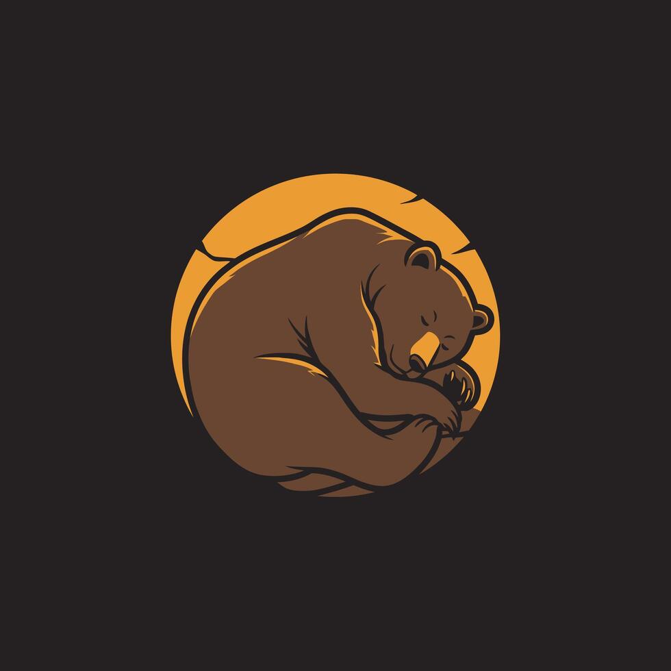 Brown bear sleeping logo design vector