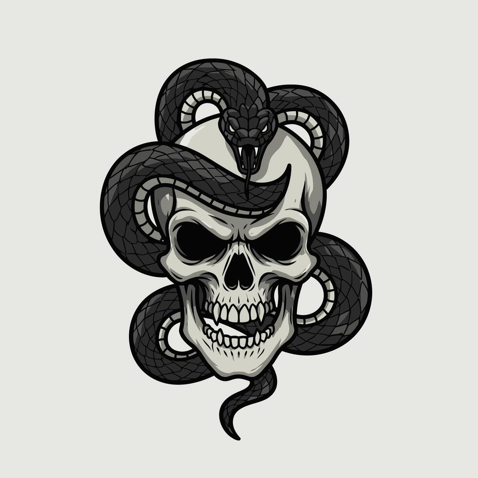 Logo design of a skull with a snake wrapped around it vector