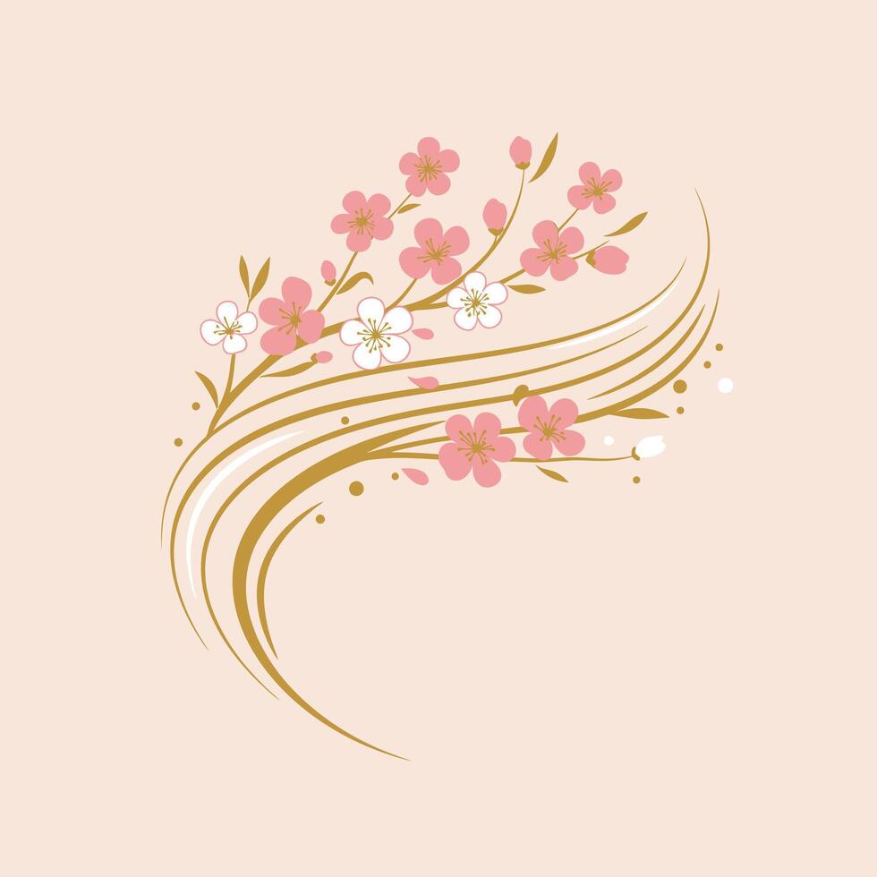 White and pink flowers in a wave logo design vector