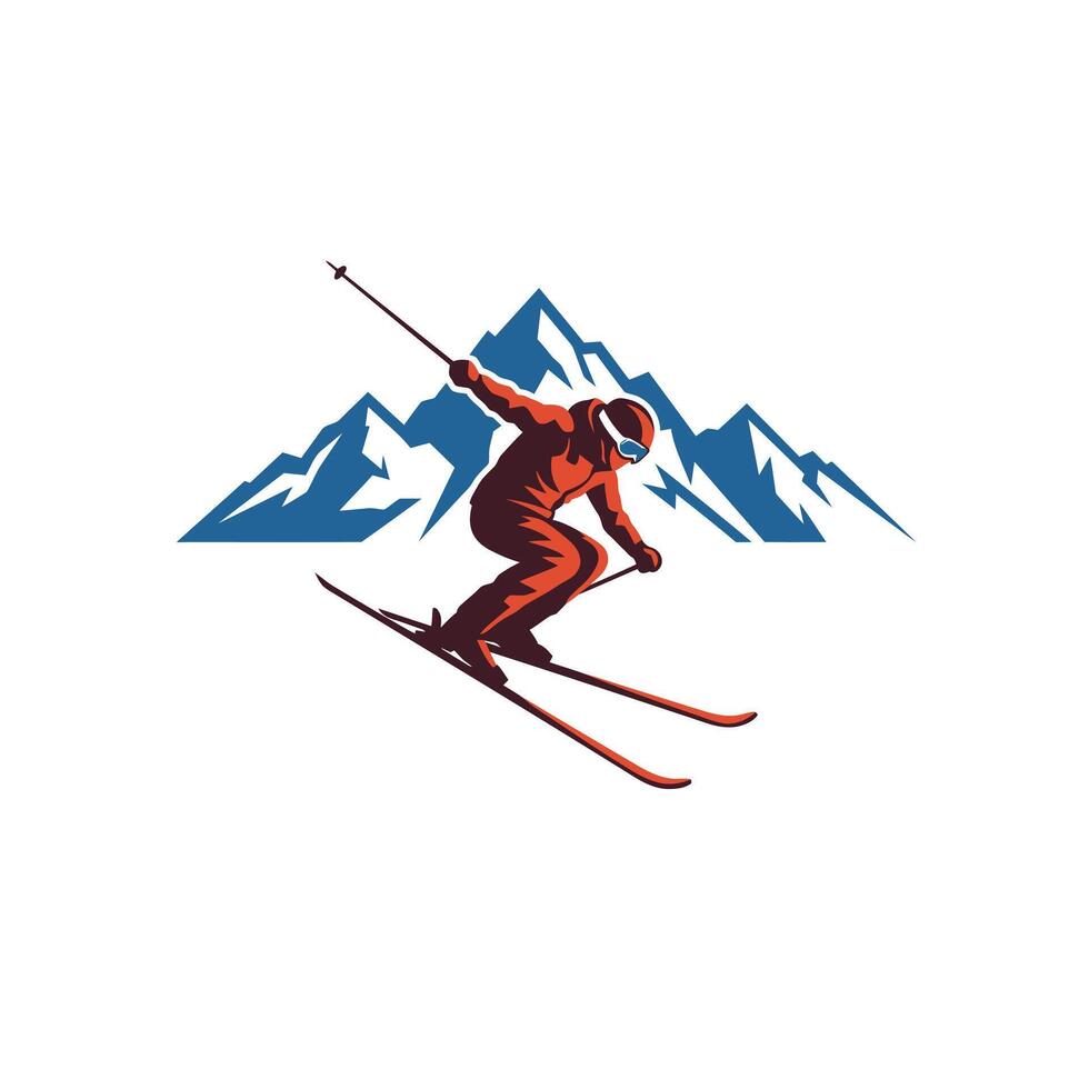 Skier is jumping over a mountain logo design vector