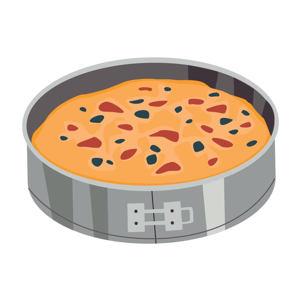 Berry pie in a springform baking pan. Homemade baking. Cartoon illustration. vector