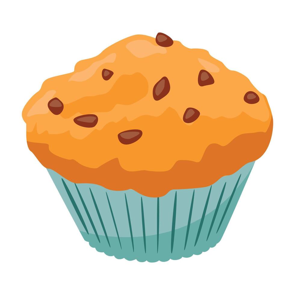 Muffins with chocolate topping. Cartoon illustration vector