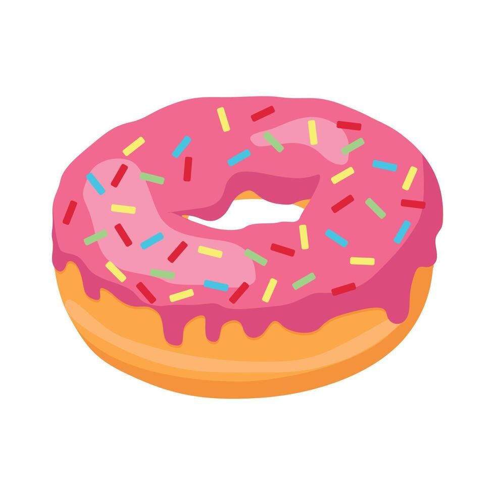 Donut with pink glaze. donut icon, illustration in cartoon style vector