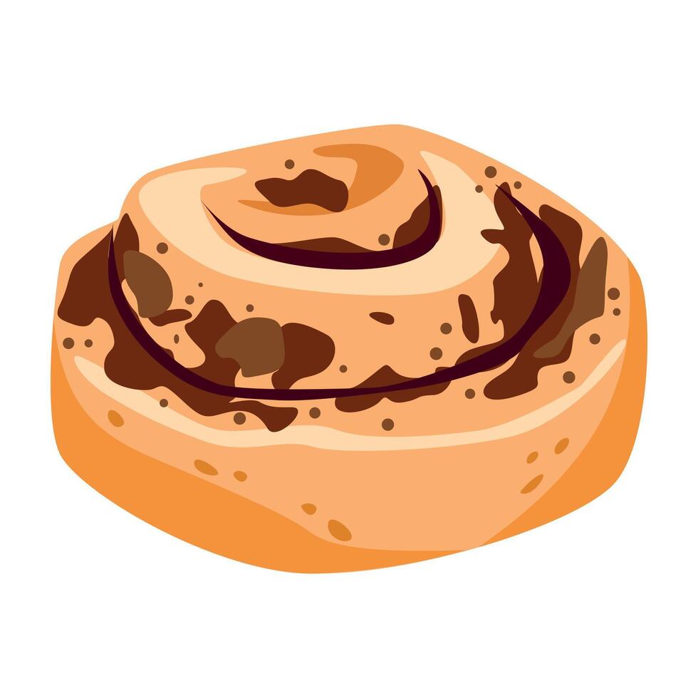Cinnamon roll with sugar or sesame. cartoon swirl bun. vector
