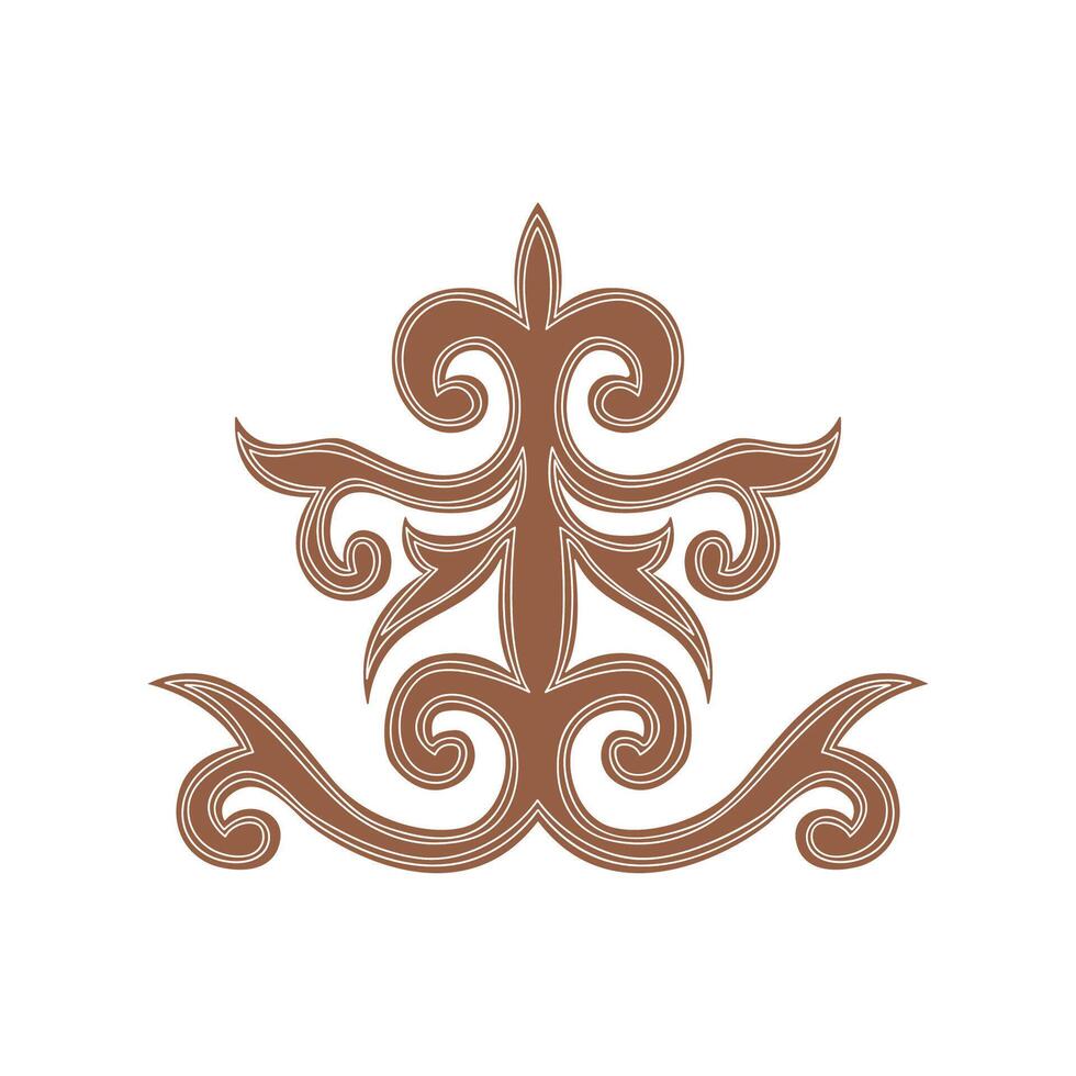 Complex ethnic ornament inspired by Kyrgyz nomadic heritage. Elegant symmetrical design with tribal swirls and curves. Ideal for folk art, logo, and decor. vector