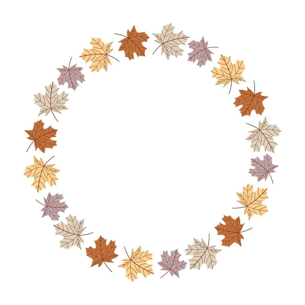 Hand Drawn Autumn Wreath with Maple Leaves in Pastel Colors for Seasonal Design vector