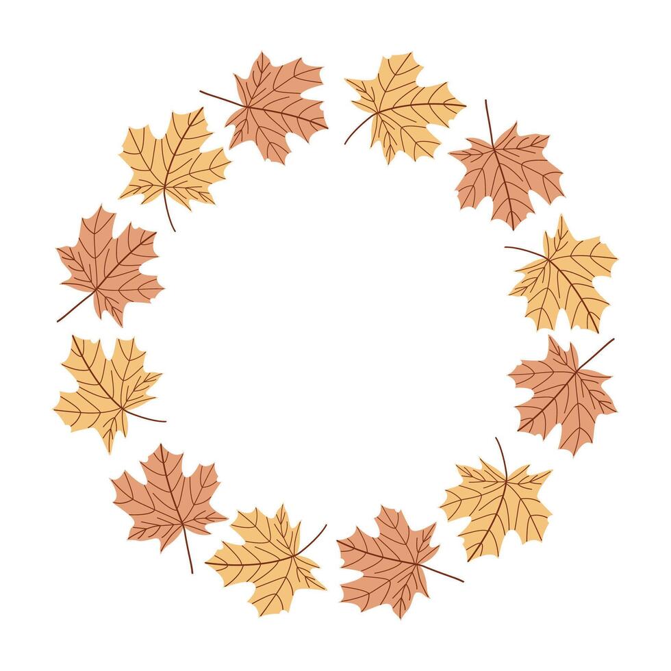 Beige and Yellow Maple Leaf Wreath Soft Autumn Circle Frame for Invitations and Seasonal Decor vector