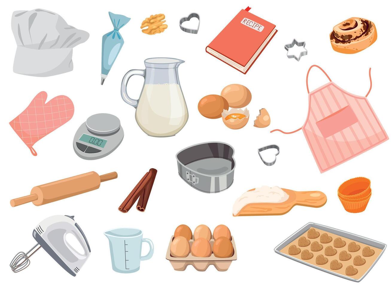 Baking tools and ingredients collection vector