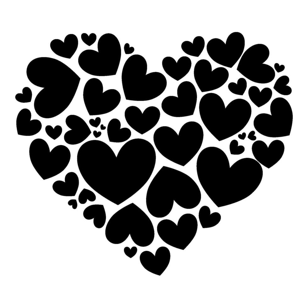 Black Heart Shape Made of Small Hearts with Love Silhouette Illustration vector