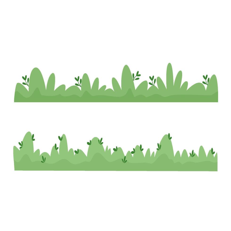 Set of Green Bushes and Grass Border with Nature Silhouette Landscape Element vector