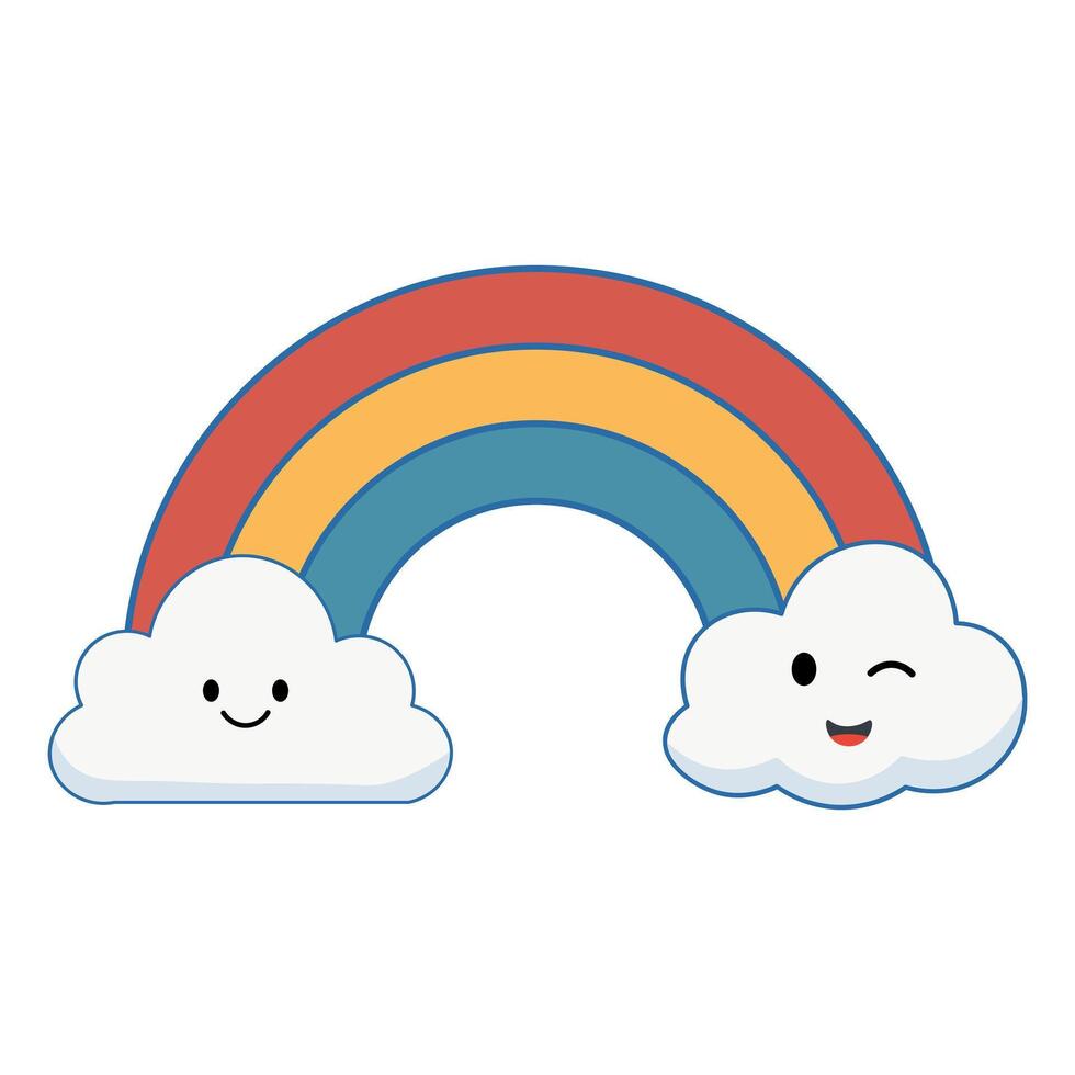 Smiling Cloud Friends under a Rainbow vector