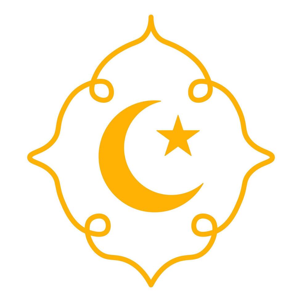 Golden Islamic Arch Ornament with Crescent Moon and Star Symbol 13 vector